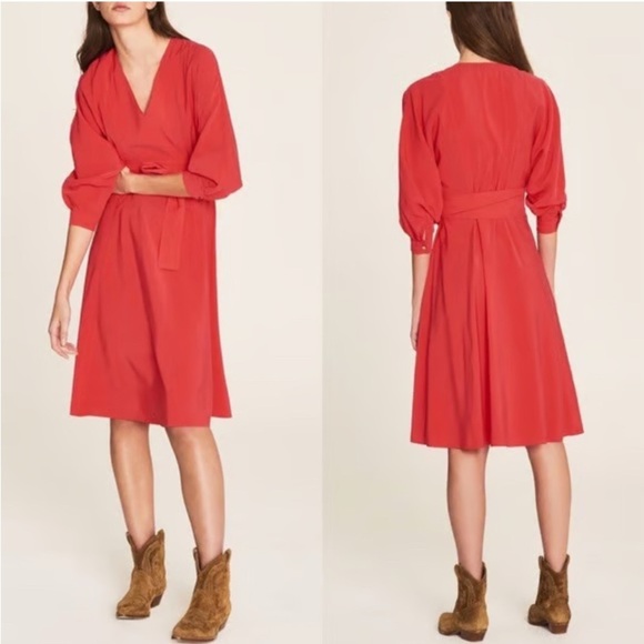 ba&sh Cauka Midi Dress. Bright Red/Coral - Picture 1 of 7